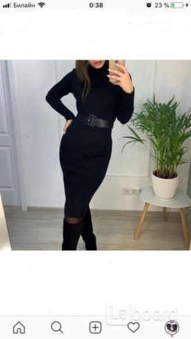 Платье новое чёрное м 46 вязаное футляр по фигуре